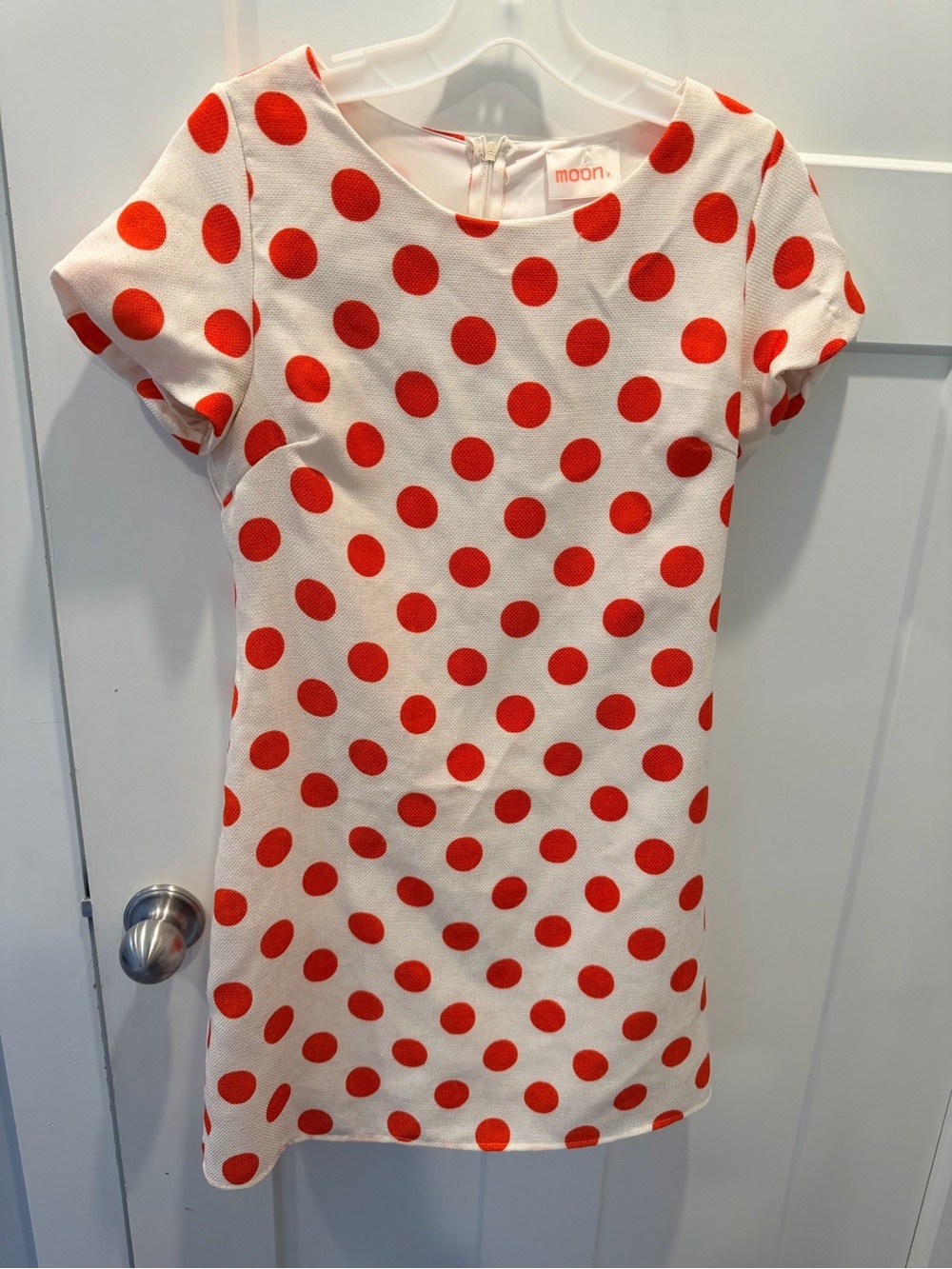 Moon Orange Polka Dot Shift Dress Small Retro Mod Short Sleeve